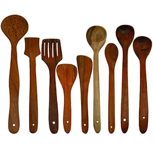 An essential set Multipurpose Serving and Cooking Spoon Set for Non Stick Spatulas Handmade Wooden Serving and Cooking Spoon Kitchen Utensil Set of 9