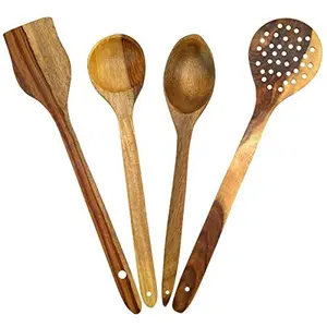 Multipurpose Serving and Cooking Spoon Set for Non Stick Spoon for Cooking Baking kitchen tools Essentials Wooden Non Stick Spatulas Ladles Mixing and turning Mixing and Turning Wooden Handmade Serving and Cooking Spoon Kitchen Utensil Set Of 4