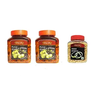 Pickled Olive & Jalapeno 510g (Pack of 2) with Fried Onions 100g Free