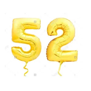 Number Fifty Two 52 Gold Number Foil Balloon for Brthday Anniversary Celebration