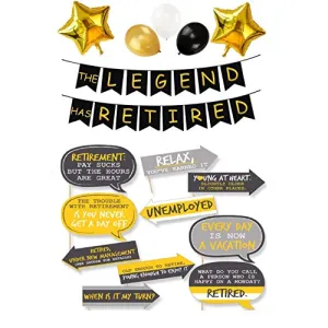 The Legend HAS Retired Party Decorative Banner Latex Balloons Star Foil & Photo Props Ideal for Retirement Party Decorations