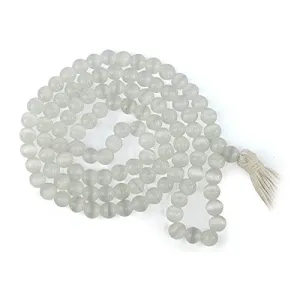 Selenite Mala Natural Crystal Stone 8 mm 108 Round Bead Jap Mala for Reiki Healing and Crystal Healing Stone (Color : off White)