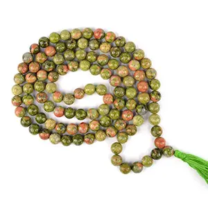 Unakite Mala Natural Crystal Stone 8 mm 108 Round Bead Jap Mala for Reiki Healing and Crystal Healing Stone (Color : Multi)