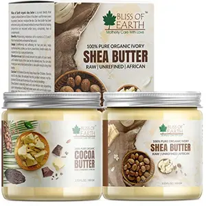 Bliss of Earth 100% Pure Organic Shea Butter & Cocoa Butter | Raw | Unrefined | African | 2X100GM |