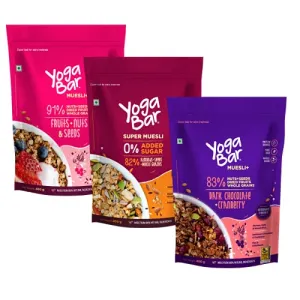 Yogabar Wholegrain Breakfast Muesli |Fruits Nuts and Seeds | Dark Chocolate Cranberry |No Sugar Super Muesli |400gm Each