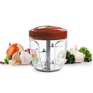 Cello Fine Grind Multy Utility Polypropylene Vegetable Chopper with Whipper Attachment 5 Blades XL(900ml) Brick Red