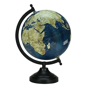 12.5" Navy Blue Unique Antiique Look Rotating Navy Blue Color Globe Table Decor Ocean Geographical Earth Desktop Globe By Globes Hub-Perfect for Home, Office & Classroom