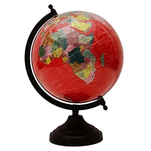 12" Unique Antiique Look Red Rotating Desktop Red Ocean Globe World Earth Geography Gift Table Decor By Globes Hub-Perfect for Home, Office & Classroom