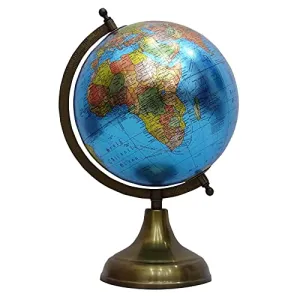 13.6" Unique Antiique Look Blue Rotating Desktop Globe World Earth Blue Ocean Table Decor Globes By Globes Hub-Perfect for Home, Office & Classroom