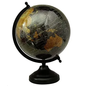 12.2" Black Unique Antiique Look Earth Globe Desktop Rotating World Ocean Geography Table Decor By Globes Hub-Perfect for Home, Office & Classroom