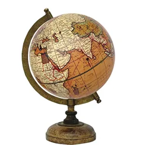 8" Vintage Orange Educational, Antique Globe with Brass Antique Arc and Wooden Base , World Globe , Home Decor , Office Decor , Gift Item By Globes Hub