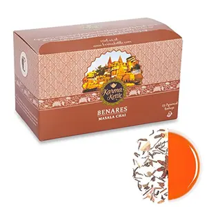 Karma Kettle Benares - 100% Authentic Indian Masala Chai Or Tea with Cardamom Cloves, Ginger, Fennel ( 25 Pyramid Teabags, 50 gms )