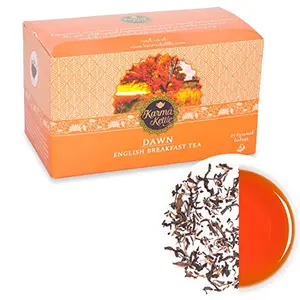 Dawn-English Breakfast tea, Classic blend of Assam & Niligiris Tea, , Robust, 100% Pure black tea from India, Fresh from the Tea Gardens to your cup, 25 count Silken Pyramid Teabags