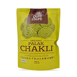 Pure & Sure Organic Palak Chakli Snack | Delicious Namkeen and Snacks | Ready to Eat Snacks Cholesterol Free No Trans Fats No Preservatives | Pack Of 1 200gm