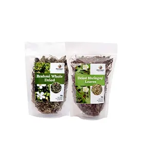 Jioo Organics Bhringraj Dry Leaves and Dry Brahmi Leaves For Hair Regrowth | Scalp Treatment | Dry | Frizzy | Curly | Straight | Wavy Hair Type | Pack of 2 | 50 Grams