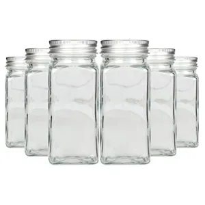 Urban Platter Mason Glass Jar with Wide Mouth Silver Cap 100ml [Pack of 6 Mason Jars Screw Caps Microwave-Safe]
