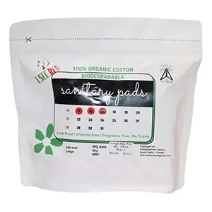PRAKRTECH Green Anion Strip Organic Cotton Biodegradable Sanitary Pads (Pack of 9 Overnight) (L)