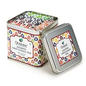 Octavius Tea Bag Gift Box Set | 6 Assorted Tea Flavors in Black & Green Teas in an Elegant Gift Box | Perfect for Gifting | Enveloped Tea Bags for Freshness | Serve Hot or as Iced Tea 25 Tea Bags