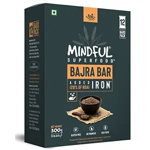 Eat Anytime Mindful Superfood Bajra Millet Bar | Gluten Free & High Fiber | Improve Digestion Rich in Fiber | High Iron & Magnisum | Healthy Energy Bar - 300gm(12pcs. of 25g)