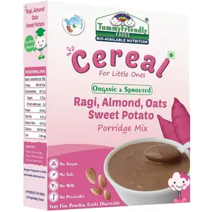 TummyFriendly Foods Certified Organic Sprouted Ragi, Almonds, Oats, Sweet Potato Porridge Mix | Made of Sprouted Ragi Powder, Almond Cereal Organic Baby Food for 8 Month. Sprouted for Calcium, Iron | Maximum Nutrition From Real Food | Available in Trial B