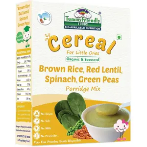 TummyFriendly Foods Certified Organic Sprouted Brown Rice, Red Lentil, Spinach, Green Peas Porridge Mix | Khichdi Mix | Organic Baby Food for 8 Months Old | Excellent Weight Gain Baby Food | 200g