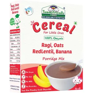 TummyFriendly Foods Certified Organic Sprouted Ragi, Oats, Red Lentil, Banana Porridge Mix | Sprouted Ragi Powder for Little Ones | Rich in Calcium, Protein & Fiber | MultiGrain Cereal Health Mix | No Chemicals, No Pesticides | Maximum Possible Nutrition 