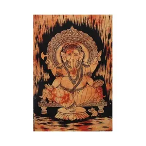 Ganpati Psychedelic Hippie Boho Bohemian Tapestry - Printed Cotton Wall Hanging Window Decoration Poster(Orange, 40 X 30 Inches)