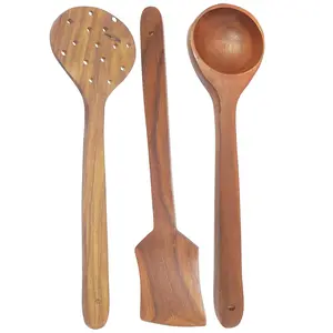 Brown Wooden Cutlery Set Of 3