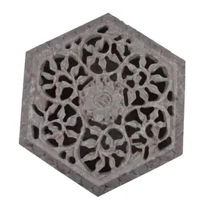Silkrute Handcrafted Hexagonal Soapstone Box With Floral Carving