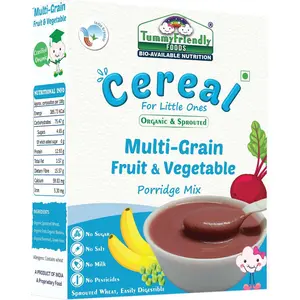 TummyFriendly Foods Certified Organic Sprouted MultiGrain Fruit Vegetable Porridge Mix | No Sugar, No Salt, No Milk, No Pesticides | Shelf-life 8 month | 200g - 1 Pack