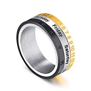 YouBella Silver Plated Stainless Steel Stylish Revolving Calendar Jewellery Ring for Boys (YBRG_20052)