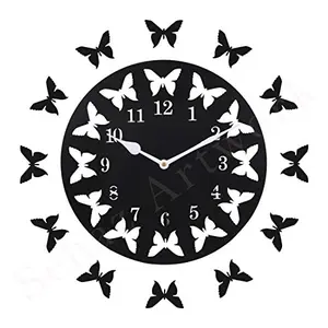Black Wall Clocks for Bedroom | Wall Clock for Living Room | Designer Wooden Butterflies Clocks for Home/Wall Decor 10 Inch by Sehaz Artworks