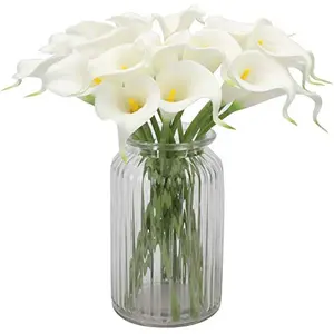 SATYAM KRAFT Artificial Flowers Lily Fake Flowers Sticks Bunch decorative items for home Decor Room Decorations Living Room Table Decoration Plants and Craft Items Corner ( Without Vase Pot) (White 10 Pieces)