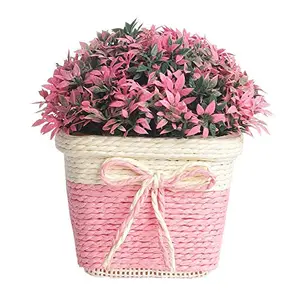 Foliyaj Artificial Bush with Small Pink Leaves with Pot|Bonsai Tree|Artificial Flower|with Pot|Home Decor for Living Room Home Office Shop|House|Gift|Decoration