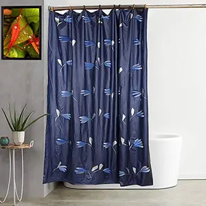 Kuber Industries PVC Solid Shower Curtain Standard Blue Pack of 1
