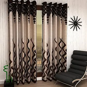 Home Sizzler Eyelet Polyester Door Curtains 7ft (Set of 2)(Brown)