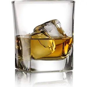 PrimeWorld Plaza Whiskey Glasses Set of 6 pcs - 300 ml Bar Glass for Drinking Bourbon Whisky Scotch Cocktails Cognac- Old Fashioned Cocktail Tumblers