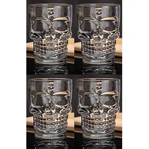 Massive ReckonÂ® Skull Beer Mug Set of 4 Glass Beer Mug Glasses Halloween Skull Gothic Decor Whisky/Wine/Vodka Glass for Your Home Bar 520 ml
