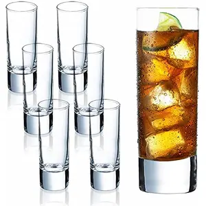TIENER Transparent Heavy Base Shot Glasses Tall Glass Set for Whiskey Tequila Vodka (60ml Pack of 6)