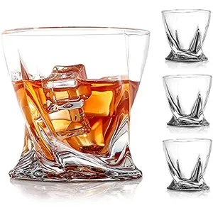 TIENER Elegant Scotch Whiskey Glasses Pemium Crystal Glasses Rock Style Old Fashioned Drinking Glassware (300ml Set of 6)