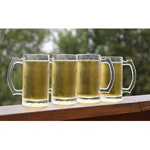 SKGREEN SK Green Glass Beer Mug Set of 500 ml with Handle | Large Beer Glass for Freezer Safe | Bar Beer Cups Drinking Glass Pub Drinking Mug Stein | Alcohol | Beverages Set of 4 (Clear Mug 500 ML 4)