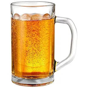 VILON Glass Beer Mugs with Handle | Crystal Clear Glass Beer Mug | 400ml Set of 2