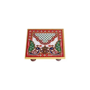 Handicrafts Paradise Marble Pooja Chowki (10.2 cm x 10.2 cm x 2.55 cm)