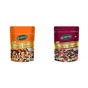 Happilo Premium International Dried Nuts and Berries 200g & Premium International Whole Seeds & Berries Pouch 200 g