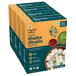 Organic Tattva Organic Khatta Dhokla 800 Gram | High in Protein Zero Cholesterol | Make the Tastiest Khatta Dhokla in Just 3 Easy Steps | 200 Gram Each