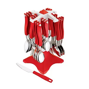 Ganesh Swastik Stainless Steel Cutlery Set 26-Pieces Red