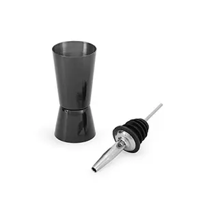 King International 100% Stainless Steel Black Coloured Jigger 4.4 cm and Bottle Stopper 2.5 cm Bar SetBar ToolsBar Accessories of 2 Pieces