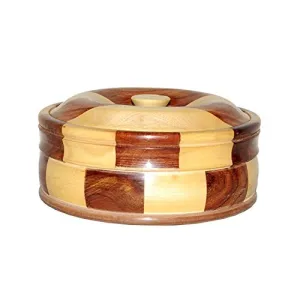 Wooden Casserole for Chapati Wooden Casserole Wooden Box Pot Serving Bowl with Lid for Chapatis 7.5''Multipurpose Wooden Box 9.5x9.5x5 Inch (Outer Dimensions)