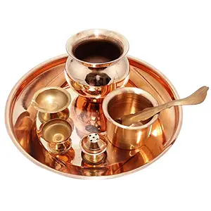 RoyaltyRoute Copper Puja Thali Set for Hindu Rituals Set Hindu Prayer Religious Gifts