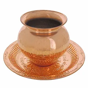 Shalinindia Handmade Copper Thali and Kalash Set - Decorative 4.3" x 4" Pot and 7.5" Dish for Decorating & Puja - Artisan Crafted in India
